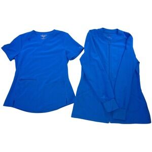 Allura by Cherokee Royal Blue Scrub Set V-Neck Top Small & Zip Jacket Medium